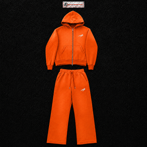 <b>Orange</b> Full Zip <b>Hoodie</b> Tracksuit Men Custom Logo Two Piece Casual Streetwear Jogging Suit Relaxed Fit Sportswear Set Wholesale - Product Image 5