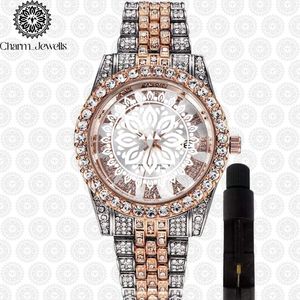 Montre de luxe pour homme Charm Jewells en acier inoxydable, cadran bleu, bracelet en cristal, analogique, mécanique, boîtier de 40 mm, date automatique, étanche 10 bars - Product Image 3