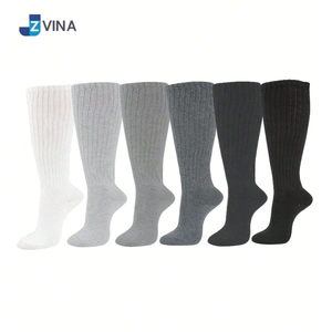 JZVINA Women's Gray Mid-Calf Slouch <b>Socks</b> Cotton Knitted Breathable Solid Color Daily Wear Autumn Style - Product Image 4