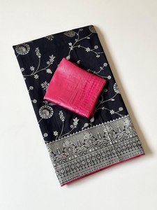 Sari Regal Jaal en crêpe de khaddi teint à la main, tissage Jari royal, sari héritage, élégance Zari, sari en khaddi fait main - Product Image 1