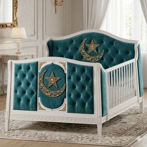 Cuna de madera de caoba tallada, muebles para habitación infantil hechos a mano en Indonesia - Product Image 1