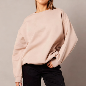 Women Oversized Crew Neck Sweatshirt Casual Loose Long Sleeve Pullover Soft Fleece Sweatshirt <b>Drop</b> Shoulder Solid Color Winter - Product Image 1