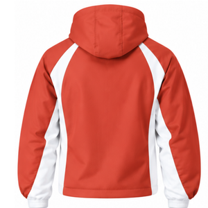 <b>Coral</b> Red White Panel Hooded <b>Jacket</b> Full Zip Custom Sports Windbreaker Lightweight Athletic Training Outdoor Team Uniform <b>Jacket</b> - Product Image 2