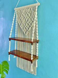2Tier Macrame Wall <b>Shelf</b> with Wooden <b>Shelves</b> Bohemian Hanging Plant Display Butterfly Handmade Hanging <b>Shelf</b> for Home Decoration - Product Image 2