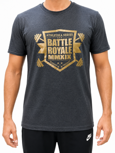 Camiseta Deportiva para Hombre Athletika Series Battle Royale MMXIX, Manga Corta, Cuello Redondo, Corte Regular, Diseño Dorado con Estampado Metálico, Ropa Casual - Product Image 1