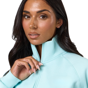 <b>Women's</b> Winter Ice Blue Printed Fleece <b>Quarter</b>-<b>Zip</b> Sweatshirt Shorts Set Long Sleeve Casual Eco-Friendly Breathable Lounge - Product Image 5