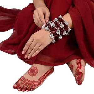 2026 New Arrival Professional Handcrafted Indian Wedding Bridal Chudiya <b>Sets</b> Silver Plated Trendy Geometric Kashmiri <b>Bangles</b> - Product Image 1