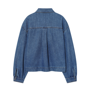 Denim Blue Turn Down Collar <b>Button</b>-Up Long Sleeve Regular Fit Casual Vintage Breathable Quick Dry Women's <b>Jeans</b> Tops - Product Image 2