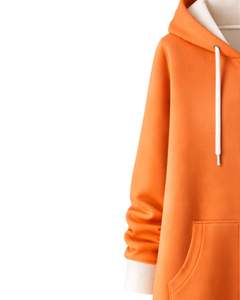 Sudadera con capucha larga naranja para mujer, abrigo de invierno con forro polar y bolsillos tipo canguro, ropa casual cálida, fabricación OEM personalizada - Product Image 4