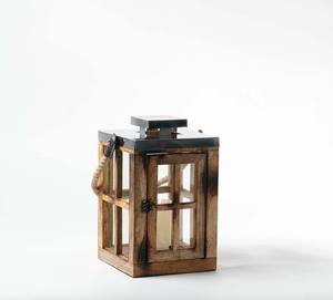 Farol de Madera Cuadrado Natural con Paneles de Vidrio, Portavelas Rústico Hecho a Mano para Decoración del Hogar, Navidad, Pascua, Bodas - Product Image 1