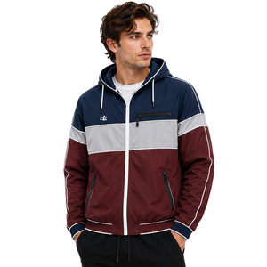 <b>Reflective</b> Piping Contrast Panelled Nylon Hooded Tracksuit <b>Tops</b> Custom jacket for men Lightweight Windbreaker Wholesale OEM - Product Image 1
