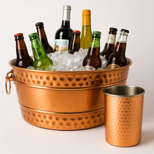 Round Metal Ice Bucket Vintage Style Rust Resistant Beverage <b>Cooler</b> Handmade Copper Finish Bar Ware Wine <b>Cooler</b> - Product Image 4