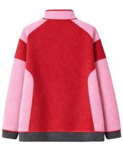 Sudadera de invierno cálida para mujer, oversize, de forro polar, con cuello con broches a cuarto, bolsillo canguro, color rojo rosa, fabricante personalizado - Product Image 2