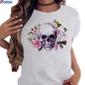 Camiseta Blanca para Niña, Camiseta con Estampado Gráfico, Ropa Casual, Transpirable, Camiseta de Verano con Estampado de Rosas y Mariposas, Modelo Básico - Product Image 2