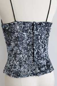 COTTON COUTURE <b>Women's</b> <b>Silver</b> Sequin Camisole <b>Top</b> Square Neck Sleeveless Sparkly Blouse 100% Polyester Satin Club Party Wear - Product Image 6