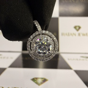 Pendentif solitaire en diamant taille ronde serti clos, or 14K, diamant de laboratoire 2 carats, certifié IGI, style ethnique, pendentifs et breloques - Product Image 2