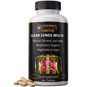 Livewell Clear Lungs, Suplemento Herbal Multivitamínico y Mineral, 180 Tabletas, Apoyo Respiratorio, Vegetariano, Vegano - Product Image 4