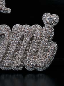 Pendentif Lettre « Mama » avec Cristaux en Forme de Cœur, Strass, Alliage Plaqué Argent, Style Hiphop, Breloque Thème Femme, Cadeau - Product Image 3