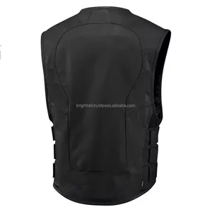 Gilet de motard en cuir véritable, robuste, avec compartiment dissimulé pour armes de poing, pour hommes - Product Image 1