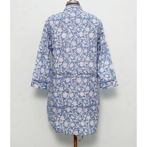 Kimono de Algodón Hecho a Mano en India para Mujer, Camisa Larga con Cinturón, Decoración de Botones, Estilo Étnico, para Playa o Descanso - Product Image 6