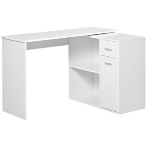 Scrivania per PC a forma di L per ufficio domestico con ripiani girevoli e struttura in MDF - Bianca - Product Image 1
