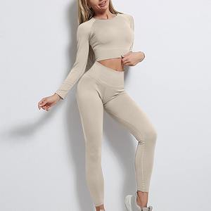 Conjunto de Yoga Deportivo con Logotipo Personalizado, Leggings de Cintura Alta, 2 Piezas, Leggings con Efecto Push-Up, Conjunto de Yoga de Manga Larga para Mujer - Product Image 2