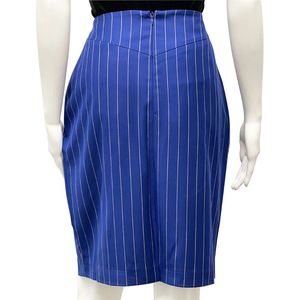 Women Royal Blue Pinstripe <b>Skirt</b> High Waist Tailored Straight Midi <b>Skirt</b> Elegant <b>Office</b> Business Casual Fashion Bottom Custom - Product Image 2