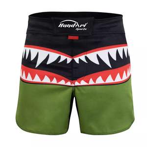 Shorts de sport MMA Handiri pour hommes, vert, noir, rouge, design dents de requin, séchage rapide, polyester, arts martiaux mixtes, shorts de combat - Product Image 1