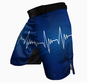 Pantalones Cortos de MMA con Estampado Personalizado, Diseño de Latido de Corazón Azul, Sublimación, Ropa de Artes Marciales Mixtas, Secado Rápido, Pantalones Cortos de Lucha para Hombre - Product Image 1