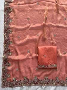 Sari indio de Bollywood, el mejor de seda, elegante y glamuroso para invierno, estilo étnico, moderno, con blusa, estilo fiesta, para Diwali - Product Image 6