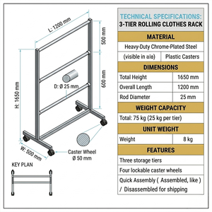 Porte-vêtements portable de luxe en métal, pliable, robuste, sur pied, pour présentation en magasin, fournisseur OEM ODM Vietnam - Product Image 3