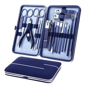 Professional Stainless Steel 5 in 1 Classic Nail Clippers <b>Manicure</b> Set Grooming <b>Kit</b> Portable Travel Case Blue - Product Image 1