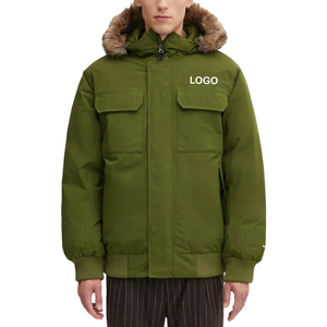Veste matelassée à capuche pour homme, vert olive, avec garniture en fourrure, coupe-vent, manteau d'hiver décontracté, épais, rembourré en polyester, personnalisable OEM, marque privée - Product Image 1