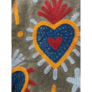 Chaqueta de Algodón y Terciopelo Bordada a Mano para Mujer, Manga Larga, Cuello Mandarín, Estilo Bohemio, Patrón de Corazones, para Invierno - Product Image 3