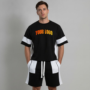 เสื้อยืดแขนสั้นคอกลมพร้อมกางเกงขาสั้นผ้าฝ้ายพิมพ์ลาย 100% สไตล์สตรีทแวร์ ไซส์พลัส สำหรับผู้ชาย น้ำหนักปานกลาง ขายส่ง - Product Image 1