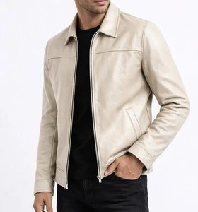 Veste en cuir d'agneau véritable pour homme – Manteau d'hiver minimaliste à fermeture éclair - Product Image 2
