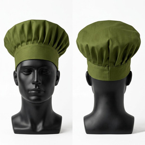 Casquette de chef en toile de coton mélangé de qualité supérieure, vert olive, plissée, avec design unisexe en relief, pour restaurant et bar - Product Image 1