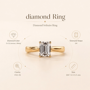 Bague de fiançailles avec diamant de laboratoire taille émeraude |   Solitaire en or 18 carats |   Bague de mariage de luxe pour femme, clarté VVS-VS - Product Image 5