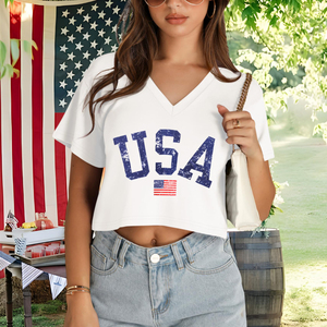 T-shirt court pour femme, respirant, design moderne, manches courtes, idéal pour le fitness, la danse et les tenues streetwear estivales. - Product Image 3