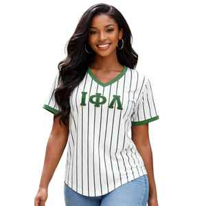 T-shirt de baseball blanc de la sororité Iota Phi Lambda, vêtement à lettres grecques, haut décontracté à manches courtes pour femme - Product Image 3
