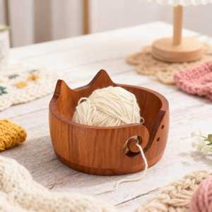 Custom Wooden Yarn Bowl Smooth Finish Yarn Holder For Knitting Crochet <b>Wool</b> Thread And <b>Craft</b> Projects - Product Image 3