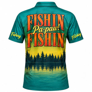 Camisa de Pesca de Manga Larga para Hombre, Estampado por Sublimación, Protección UPF 50 Anti-UV, Diseño de Peces Verdes, Polo para Actividades al Aire Libre - Product Image 3
