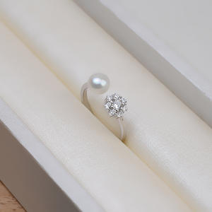 Ensemble de bijoux tendance pour femmes, argent S925, bague ouverte, boucles d'oreilles épaisses en perles avec support vide, DIY 1307 - Product Image 3