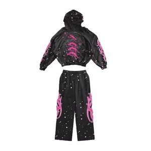 Pantalon vintage d'hiver noir délavé à l'acide, coupe évasée et oversize, léger, imprimé, avec strass et broderie 3D - Product Image 3