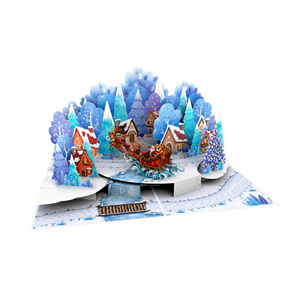 Tarjeta de Navidad 3D Pop-up Hecha a Mano Personalizada - Escena de Pueblo Invernal con Sobre - Product Image 2