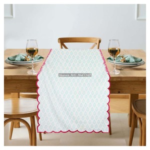 Floral Block Print Bohemian Cotton Embroidery Edge <b>Table</b> <b>Runner</b> <b>Dining</b> Home Hotel Decor Wedding Events Eco-Friendly - Product Image 3