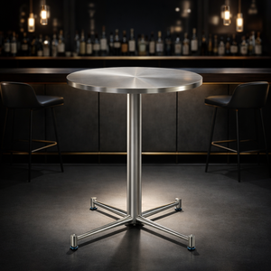 Mesa Redonda Comercial <span class=keywords><strong>con</strong></span> Tablero Negro y <span class=keywords><strong>Base</strong></span> <span class=keywords><strong>de</strong></span> Acero Inoxidable para Restaurante, Bistro, Hotel, Eventos y Bodas - Product Image 1