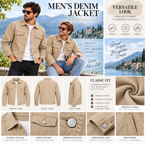 Veste en jean à col rabattu et fermeture boutonnée pour homme, manches longues, style décontracté moderne, coupe ample - Product Image 6