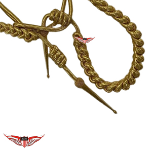 Cordon d'aiguillette cérémoniel doré tressé avec embouts métalliques, cordon d'aiguillette d'épaule - Product Image 2