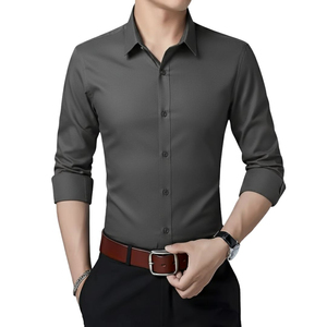 Men's Dark Grey Formal Dress Shirt Long Sleeve Slim Fit Solid Color Turn-<b>down</b> Collar Business Office Wear Anti-Wrinkle Cotton - Product Image 1